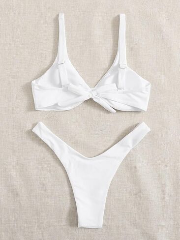 WDIRARA Women's Twist Front High Cut Tie Back Wireless 2 Piece Swimsuit Bikini Set in Saudi Arabia