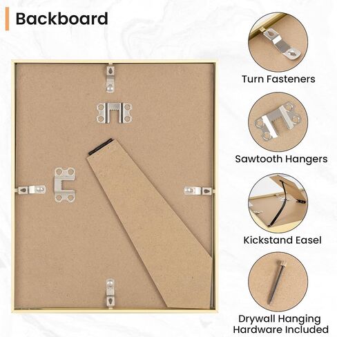 8x10 Metal Picture Frame with Mat for 5x7 Photo | 8 x 10 Aluminum Photo Frame with Tempered Glass | Wall or Tabletop Picture Frame Collection | Wall Hook Included (Set of 1, Gold) in Kuwait