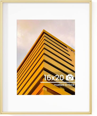 8x10 Metal Picture Frame with Mat for 5x7 Photo | 8 x 10 Aluminum Photo Frame with Tempered Glass | Wall or Tabletop Picture Frame Collection | Wall Hook Included (Set of 1, Gold) in Kuwait
