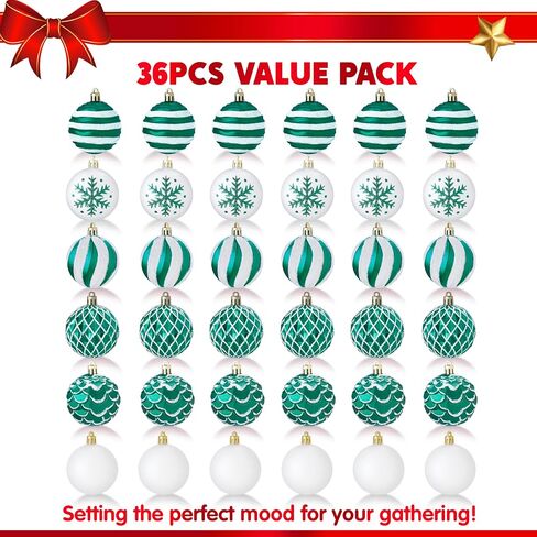 Joiedomi 36 Pcs Red and White Christmas Ball Ornaments Set, 2.36" Shatterproof Christmas Hanging Tree Decoration, Xmas Balls Ornaments for Tree Present Banister Wreath Garland Indoor Party Supplies in Saudi Arabia