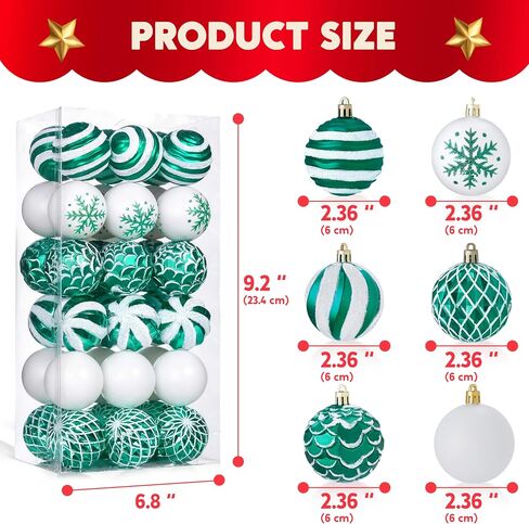 Joiedomi 36 Pcs Red and White Christmas Ball Ornaments Set, 2.36" Shatterproof Christmas Hanging Tree Decoration, Xmas Balls Ornaments for Tree Present Banister Wreath Garland Indoor Party Supplies in Saudi Arabia