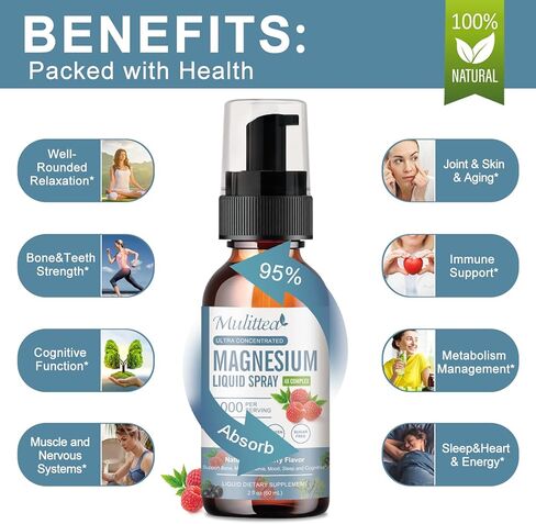 Magnesium Glycinate Liquid Spray with Citrate, Taurate, Oxide, Malate Calm Magnesium Liquid Drops Potassium Magnesium Complex L-Theanine Supplement D3,K2,B6 for Sleep,Leg Cramps,Heart,Muscle -2 Fl Oz in Kuwait
