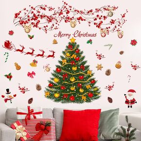Watercolor Large Pine Tree Wall Decals Green Tree Forest Wall Sticker Winter Christmas Nursery Animal Wall Stickers Woodland Birds Wall Decor for Kids Baby Christmas Party Supplies