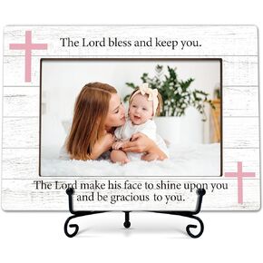 Baptism Photo Frame, The Lord Bless And Keep You Bible Verse Wooden Tabletop Picture Frame, Baby Girl Religious Gifts from Godparents Family, Christian Gifts For Grandchild From Grandparents -A63