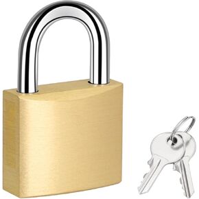 1 Pack Padlock with 2 Same Keys Thicken Locker Lock 2 inch 50mm Solid Brass Padlock Weatherproof for Gym Case Backpack Luggage Hasp Storage, Large, Gold
