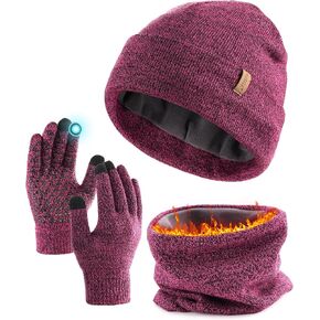 FURTALK Winter Beanie Hat Scarf Touchscreen Gloves Set 3 Pcs Warm Knit Beanies Hat Fleece Lined Skull Cap for Men Women