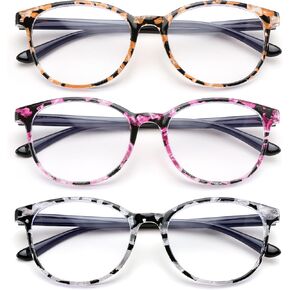 FEISEDY 3 Pack Lightweight Square Blue Light Reading Glasses for Women Trendy Tortoise Clear Readers B0238