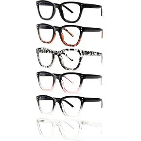 SIGVAN 6 Pack Reading Glasses for Women Men Blue Light Blocking Square Fashion Readers with Spring Hinge Computer Eyeglasses