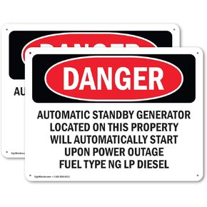 (2 Pack) Automatic Standby Generator Located On This OSHA Danger Sign 10 Inch X 7 Inch Indoor/Outdoor Rust-Free Aluminum Metal Signs for Workplace, Workshop, and Construction Site, Made in the USA