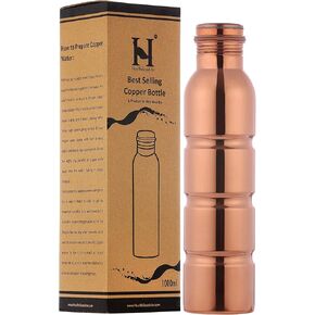 Seamless Pure Copper Water Bottle UNLINED, UNCOATED and LACQURE FREE for Ayurvedic Health Benefits, 1000 Ml (33.81 Fl Oz)