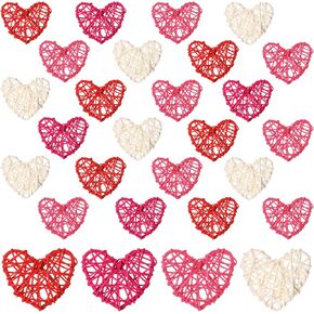 Geosar 24 Pieces Heart Rattan Balls, Valentines Day Rattan Balls Natural Wicker Heart Shaped Balls 4 Colors for Valentine's Day Wedding DIY Craft Home Decor Vase Fillers(Rattan, 4 Inch + 3 Inch)