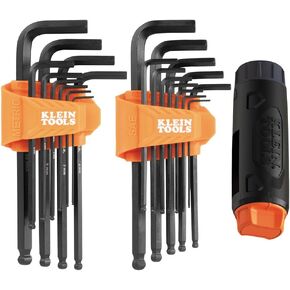 Klein Tools BLS22H Long Ball-End T-Handle Hex Key Wrench Set, 22-Key SAE and Metric, 1/16-Inch to 3/8-Inch, 1.5 to 10 mm