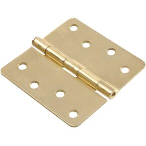 852614 4-Inch Residential Door Hinge with 1/4-Inch Round Corner Removable Pin Full Mortise, Satin Brass
