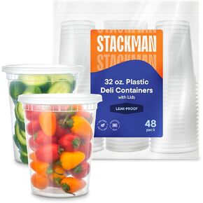 Stack Man [240 Sets - 32 oz.] Clear Plastic Deli Food Storage Containers with Airtight Lids - Soup Containers - Bulk Pack - 240/Case Brand