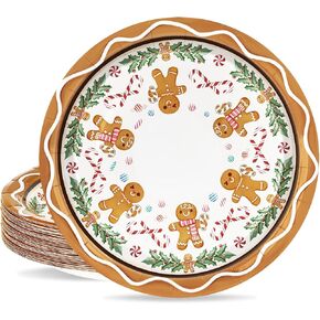 Christmas Paper Plates Gingerbread Candy Cane Holly Berry Disposable Plates 9 Inch Tableware Dinner Plates for Xmas Winter Home Party Decor, 50Pcs