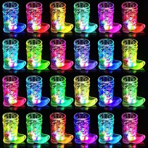 Esdabem Cowboy Boot Shot Glass Set of 24 Light Up Plastic Shot Glasses 1.5 oz Flashing Shot Cups Western Party Decorations Party Favors Adults Shot Cups for Bachelorette Party Wild West Birthday Party