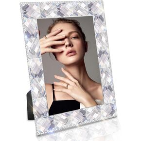 Design 5x7 bling Picture Frame Glitter Sparkle Rectangle Diamond Glass Photo Frames 5 * 7 for Tabletop, Horizontally or Vertically，Silver ，1 Pack