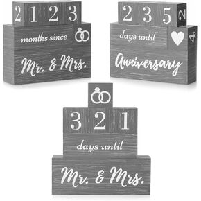 Wedding Countdown Sign - Countdown Calendar Wedding Plaque - Cute Wedding Planning Gifts, Engagement Gifts, Gifts for Fiance - Rustic Wedding Decorations, Engagement Decorations (Grey)