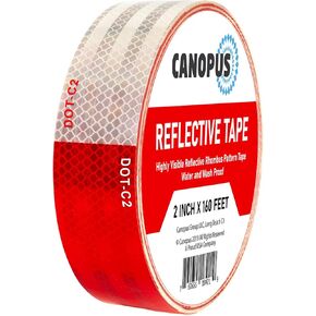 CANOPUS DOT Reflective Tape, High Visibility and Luminosity Conspicuity Tape, Red/White Waterproof Reflector Adhesive Tape, DOT-C2 Tape for Safety of Vehicle, RV, Boat, Truck, Trailer, 2 in x 160 ft