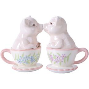 Mr. and Mrs. Kissing Pig 3 inch Ceramic Stoneware Salt and Pepper Shaker Set by Pacific Trading