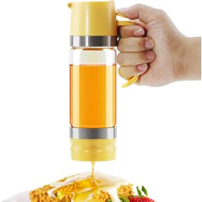 Aelga Glass Honey Dispenser Pot, No Drip 12 OZ Honey Jar with Handle, Syrup Dispenser for Coffee or Tea, Ideal for Honey and Syrup, Yellow