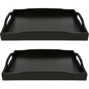 Bamboo Small and Large Food Serving Tray with Handles for Tea Snack Wooden Tray for Kitchen Counter Coffee Living Room Dinner Trays for Eating On Couch (16.5"X12.2" and 15.5"X11.2")