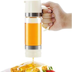 Aelga Glass Honey Dispenser Pot, No Drip 12 OZ Honey Jar with Handle, Syrup Dispenser for Coffee or Tea, Ideal for Honey and Syrup, Yellow