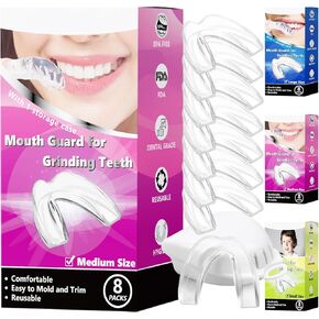 Women Mouth Guard for Teeth Grinding, Pack of 8 Moldable Mouth Guards for Clenching Teeth, Comfortable Night Guard for Teenagers Sport Athletic, Whitening Tray