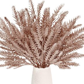 Pack of 20 Glitter Artificial Leaf Picks Sprays Christmas Tree Filler Branches Decorations Sparkling Fake Winter Leaves Stems Flower Arrangements for Festive Xmas Tree Home Holiday Décor (Pink)