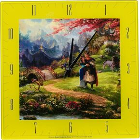 Mark Feldstein & Associates Mulan Blossoms of Love Disney Kinkade Yellow 11 inch Glass Square Wall Clock