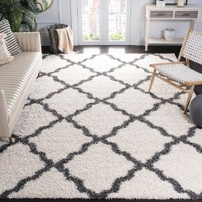 SAFAVIEH Dallas Shag Collection Area Rug - 6' x 9', Ivory & Dark Grey, Trellis Design, Non-Shedding & Easy Care, 1.5-inch Thick Ideal for High Traffic Areas in Living Room, Bedroom (SGD258H)