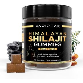 Organic Himalayan Shilajit Gummies, 90 Count, Raspberry Flavor, with Ashwagandha, Turmeric, Ginseng, Sugar Free, Vegan, Non-GMO