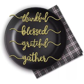 Aukolass 8 Pcs Thanksgiving Plate Cards, Thanksgiving Table Decorations Grateful Thankful Blessed Gather Place Card Plate Decors for Home Party (Black)