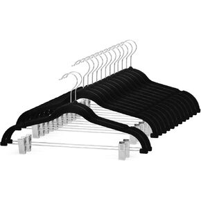 Cozymood Velvet Skirt Hangers 24 Packs Velvet Hangers with Clips Ultra Thin Non Slip Velvet Pants Hangers Space Saving Clothes Hanger for Trouser, Skirts, Jeans (Black)