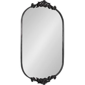 Kate and Laurel Arendahl Traditional Capsule Wall Mirror, 24 x 41, Antique Gold, Vintage Glam Baroque-Inspired Round Bathroom Vanity Mirror with Ornate Crown