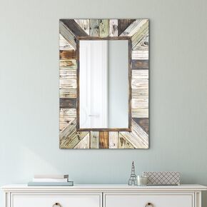 Head West Wood Plank Framed Wall Mounted Vanity Mirror, Accent Decorative Mirror for Wall Decor, Rustic Farmhouse Rectangle Bathroom Mirror for Over Sink, Bedroom, Living Room Entryway Hallway 28"x40"