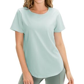 Women's Short Sleeve Workout Shirt Athletic Yoga Tops UPF50+ Curved-Hem Crewneck Running T-Shirt