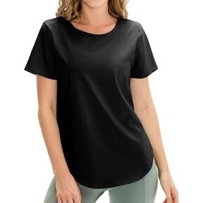 Women's Short Sleeve Workout Shirt Athletic Yoga Tops UPF50+ Curved-Hem Crewneck Running T-Shirt
