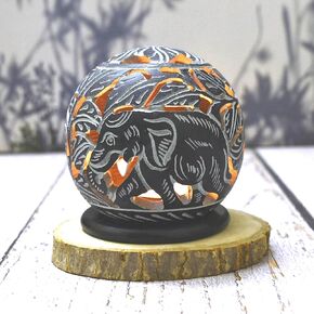 Elephant Carved Soapstone Tea Light or Incense Burner - Ring of Elephants.- Housewarming GiftTealight Candle Holder Soapstone/Gift for Loved Ones/Home/Office Decor (Elephant)- 4 inch