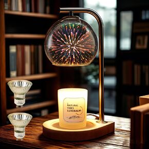 Dimmable Candle Warmer Lamp with Timer, Fireworks Design, for Jar Candles, Ideal for Living Room & Bedroom, Gift for Friends & Colleagues with 2 Bulbs