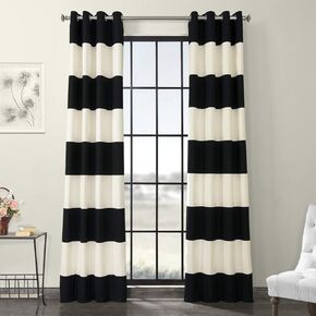HPD Half Price Drapes Grommet Horizontal Striped Printed Curtains 108 Inches Long Cotton Curtains (1 Panel) Room Darkening Window Curtains for Bedroom & Living Room,50W x 108L, Black and Off White