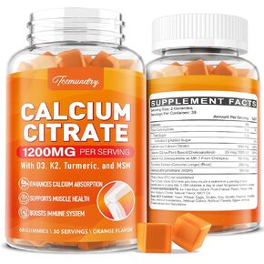 Calcium 1200 mg with Vitamin D3 Supplement Gummies for Adults: Ultimate Absorption Calcium Citrate with Vitamin D3 K2, Turmeric Extract, MSM for Women Men - Support B0ne Strength, Muscle, Immune