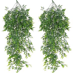 2 Pcs Artificial Hanging Plants Faux Greenary Vines Fake Bamboo Leaves Decorative Hanging Vines Indoor Outdoor Decorations