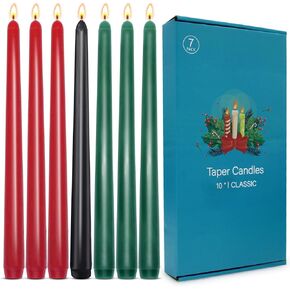 Set of 7 10 Inch Taper Candles, Dripless Unscented Colored Tall Candlesticks for Christmas Kwanzaa Party Home Dinner Table - 3 Red 3 Green and 1 Black in Saudi Arabia