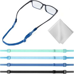 No Tail Eye Glasses Holder Strap - Adjustable Sunglasses Straps Cords for Men Women - Eyeglasses Holders Around Neck - Eyewear String Lanyard Retainer - 4 PCS（13.5in Black