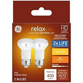 GE Relax 2-Pack 40 W مكافئ للضوء الأبيض الناعم R16 LED لمبة الإضاءة