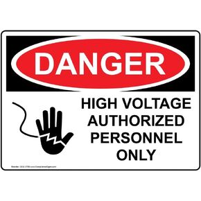 ComplianceSigns.com DANGER High Voltage Authorized Personnel Only OSHA Safety Label Decal, 5x3.5 in. Vinyl 4-Pack for Restricted Access Electrical