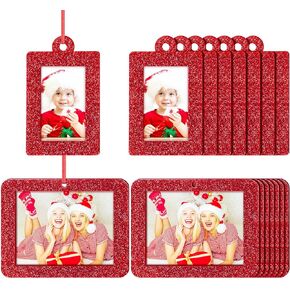 Blulu 36 Pieces Christmas Red Picture Frame Ornaments Felt Hanging Photo Frame Red Glitter Xmas Tree Photo Frame Decorations for Christmas Happy Holiday Party New Year