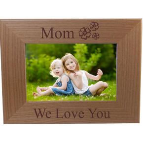 CustomGiftsNow Mom We Love You - Engraved Wood Picture Frame - Fits 4x6-inch Photo