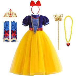 Girls Snow White Princess Costume Birthday Halloween Christmas Party Cosplay Fancy Dress Up Outfits w/Accessories